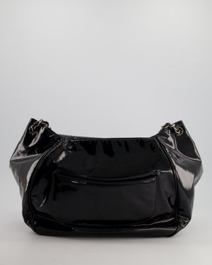 Chanel Black Patent Camellia Shoulder Bag With Silver Hardware