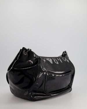 Chanel Black Patent Camellia Shoulder Bag With Silver Hardware