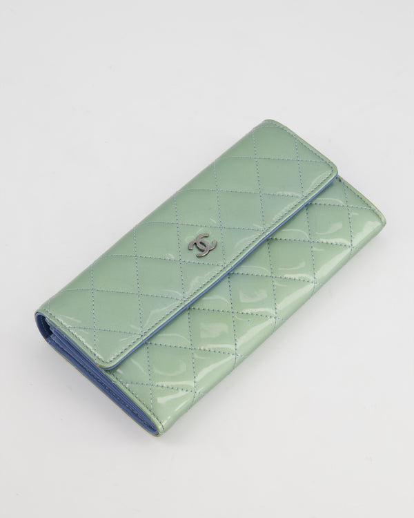 Chanel Light Blue Patent Longline Wallet with Silver Hardware