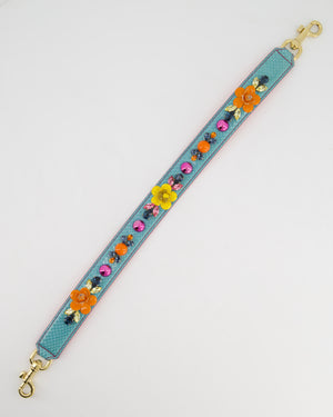 Dolce & Gabbana Light Blue, Yellow Pink Floral Embellished Bag Strap