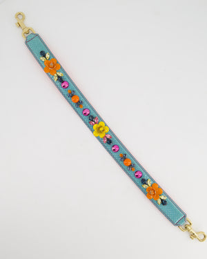 Dolce & Gabbana Light Blue, Yellow Pink Floral Embellished Bag Strap