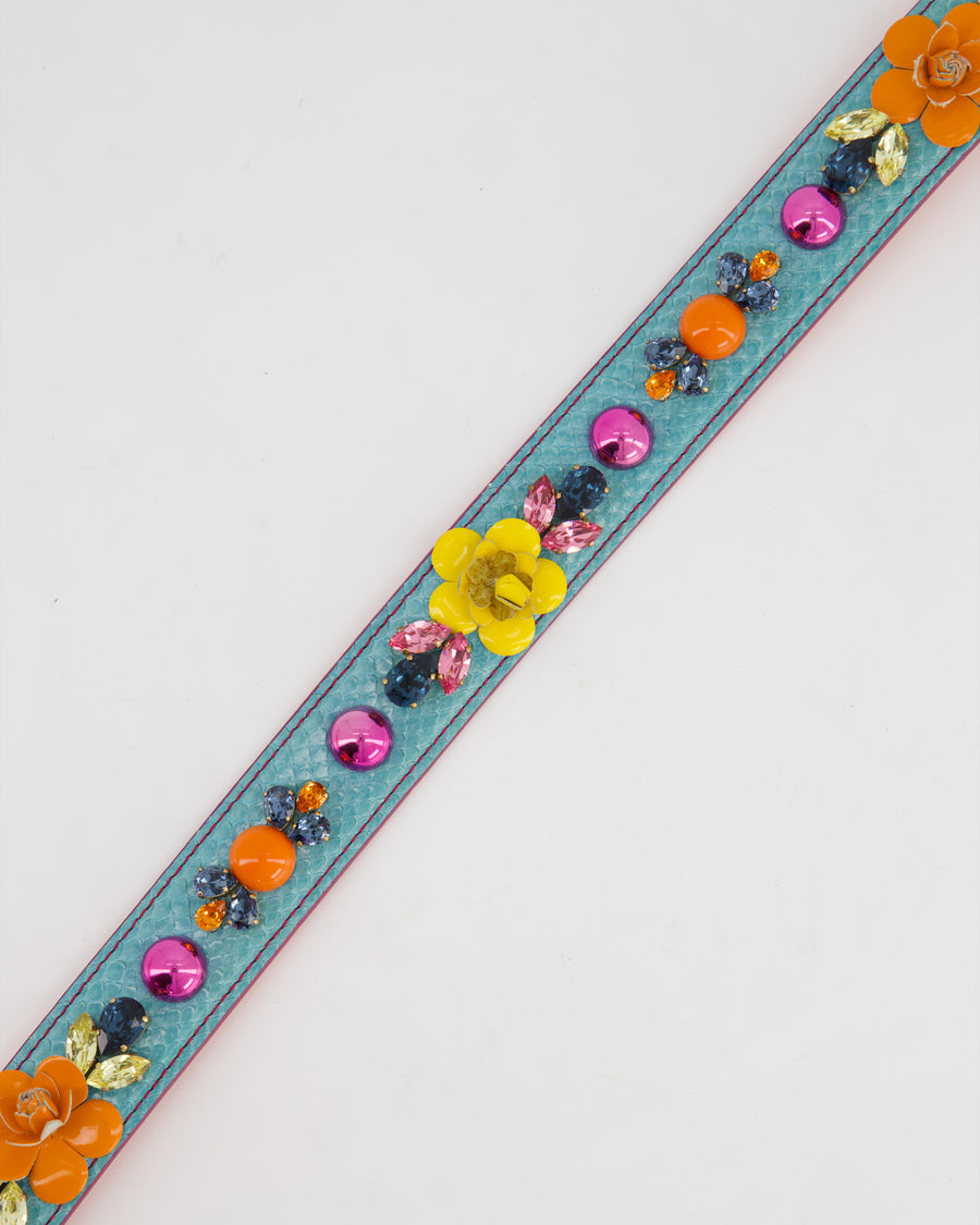 Dolce & Gabbana Light Blue, Yellow Pink Floral Embellished Bag Strap