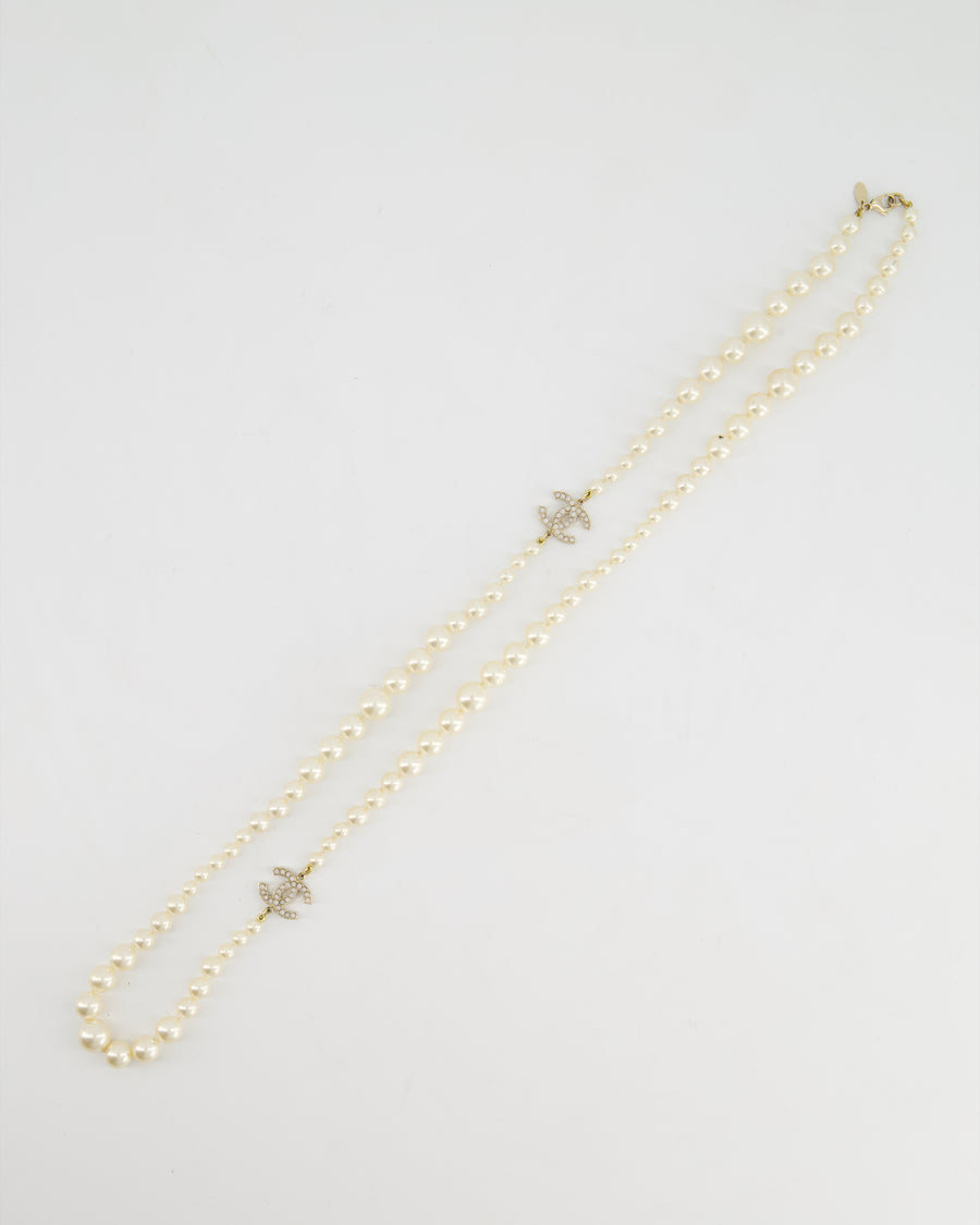 Chanel Gold CC Necklace with White Pearls