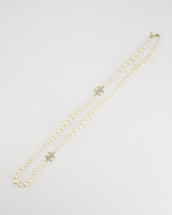 Chanel Gold CC Necklace with White Pearls