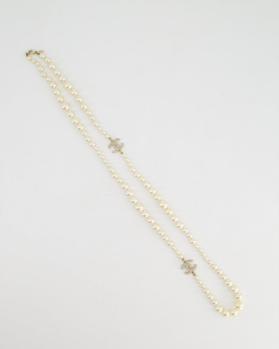 Chanel Gold CC Necklace with White Pearls