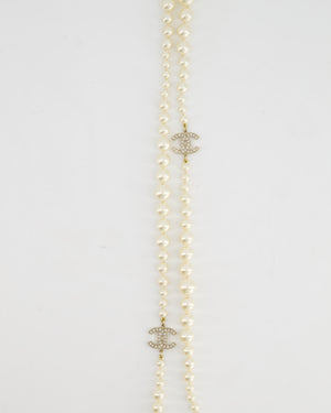 Chanel Gold CC Necklace with White Pearls