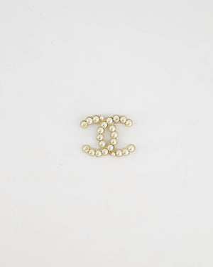 Chanel Champagne Gold Large CC Logo Pearl Brooch