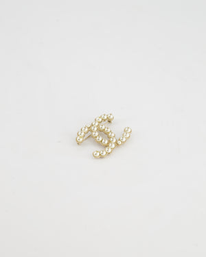 Chanel Champagne Gold Large CC Logo Pearl Brooch