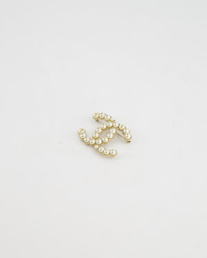 Chanel Champagne Gold Large CC Logo Pearl Brooch