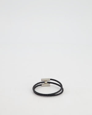 Hermès Black Leather Tournis Tresse Mens Bracelet with Palladium Hardware