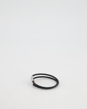 Hermès Black Leather Tournis Tresse Mens Bracelet with Palladium Hardware