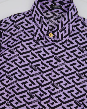 Versace Le Greca Purple Printed Silk Shirt IT 40 (UK 8)