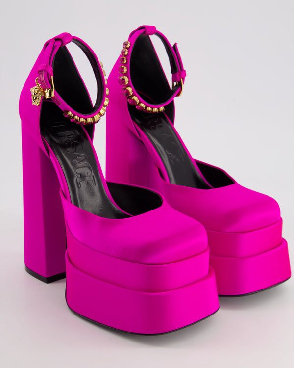 Versace Hot Pink Satin Medusa Aevitas Platform Pumps Size EU 37 RRP £965