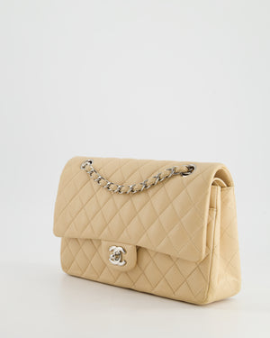 *FIRE PRICE* Chanel Beige Medium Double Flap Bag in Lambskin Leather with Silver Hardware