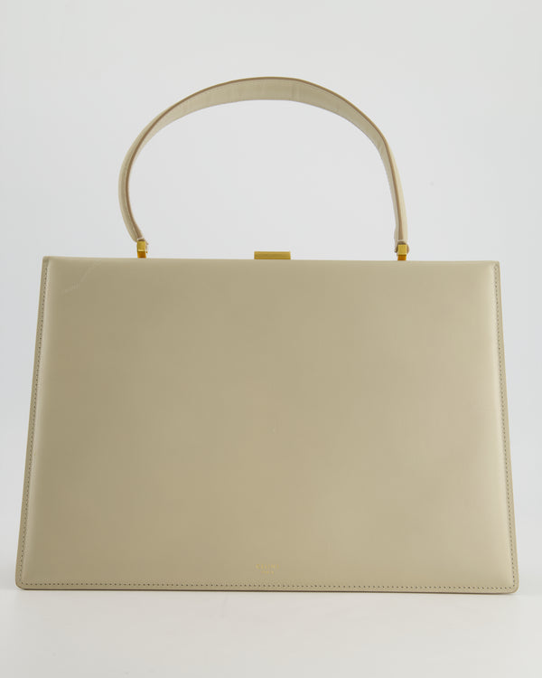 Celine Light Grey Large Clasp Bag in Box Calfskin with Brushed Gold Hardware