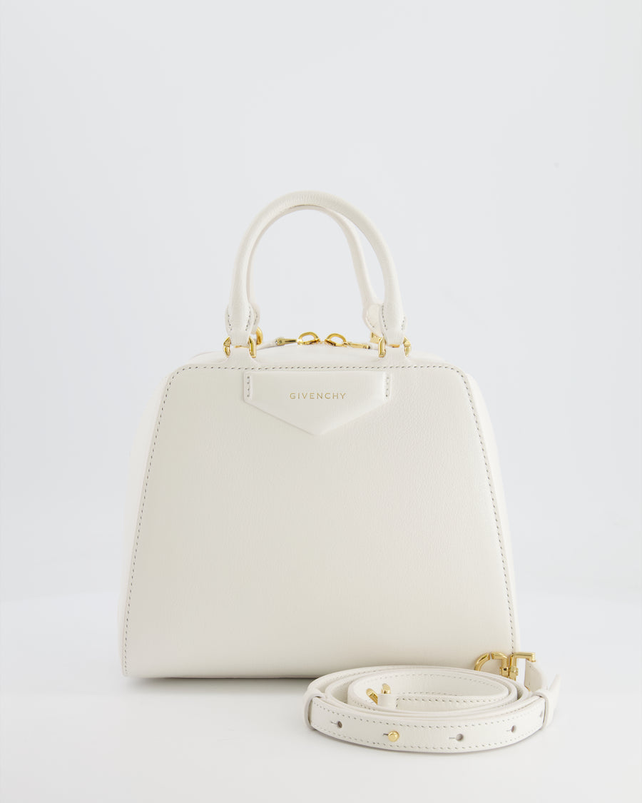 Givenchy White Mini Antigona Cube Bag with Gold Hardware