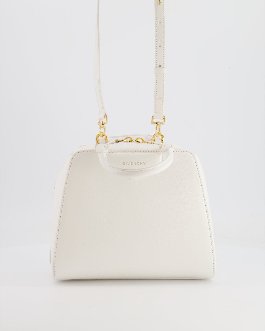 Givenchy White Mini Antigona Cube Bag with Gold Hardware