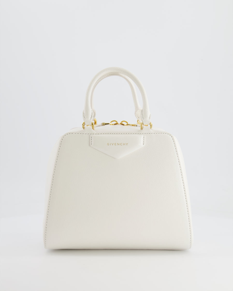 Givenchy White Mini Antigona Cube Bag with Gold Hardware