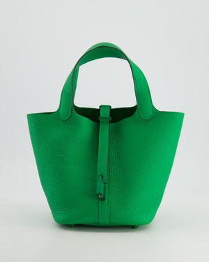 *ULTRA RARE* Hermès Picotin 18cm in Bamboo Clemence Leather and Metallic Green Hardware