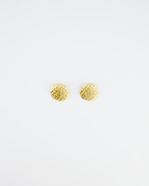 Chanel Vintage Large Yellow Gold Matelasse Round Clip On Earrings