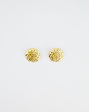 Chanel Vintage Large Yellow Gold Matelasse Round Clip On Earrings