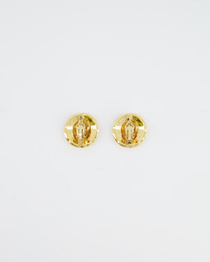 Chanel Vintage Large Yellow Gold Matelasse Round Clip On Earrings