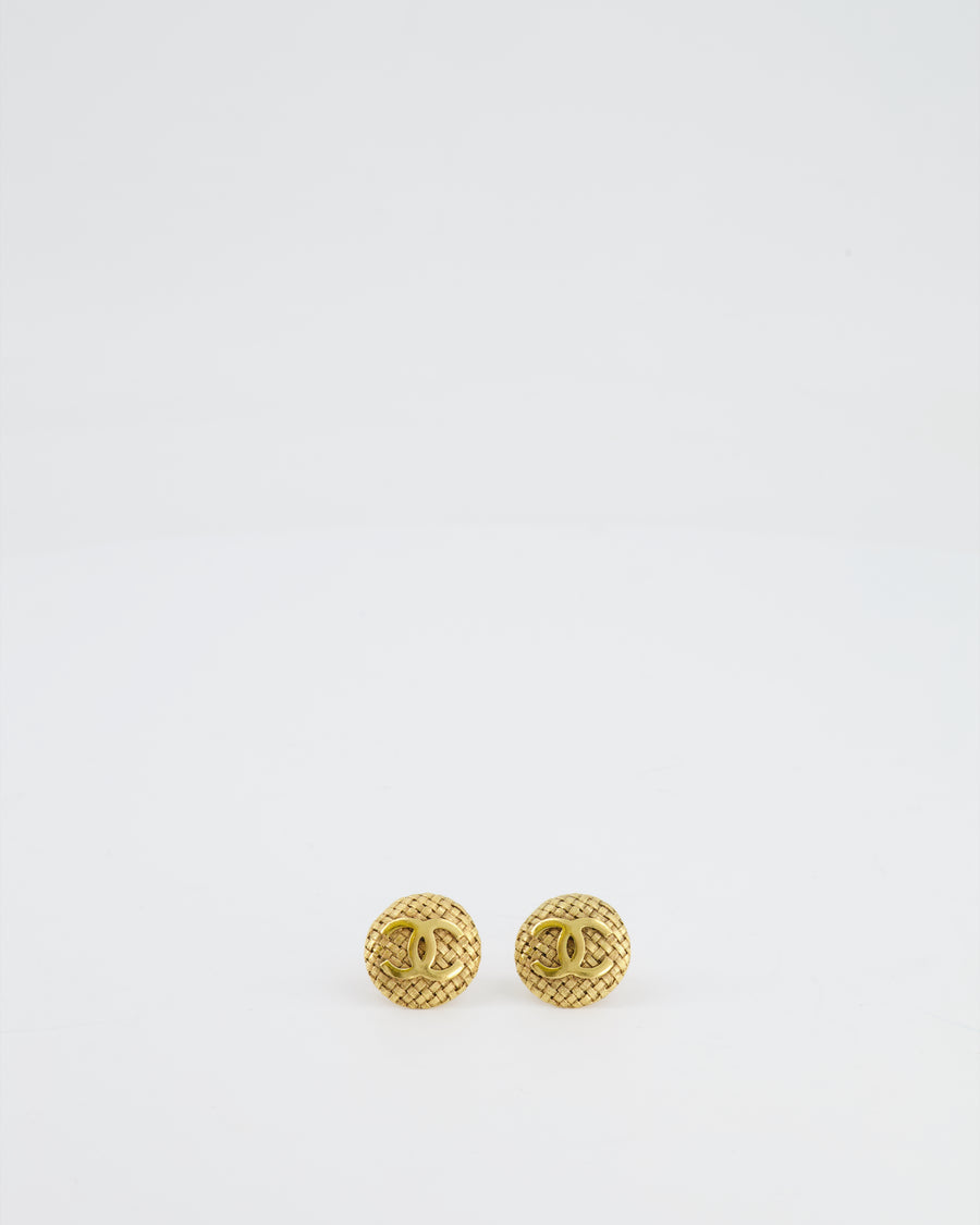 Chanel Vintage Yellow Gold CC Logo Braided Round Clip-On Earrings