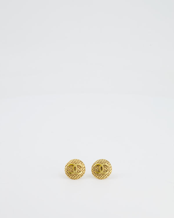 Chanel Vintage Yellow Gold CC Logo Braided Round Clip-On Earrings