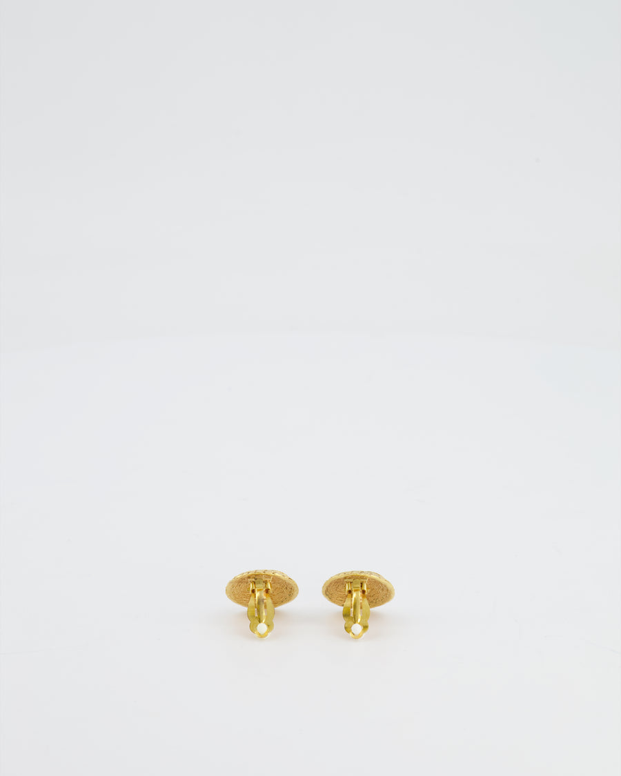 Chanel Vintage Yellow Gold CC Logo Braided Round Clip-On Earrings