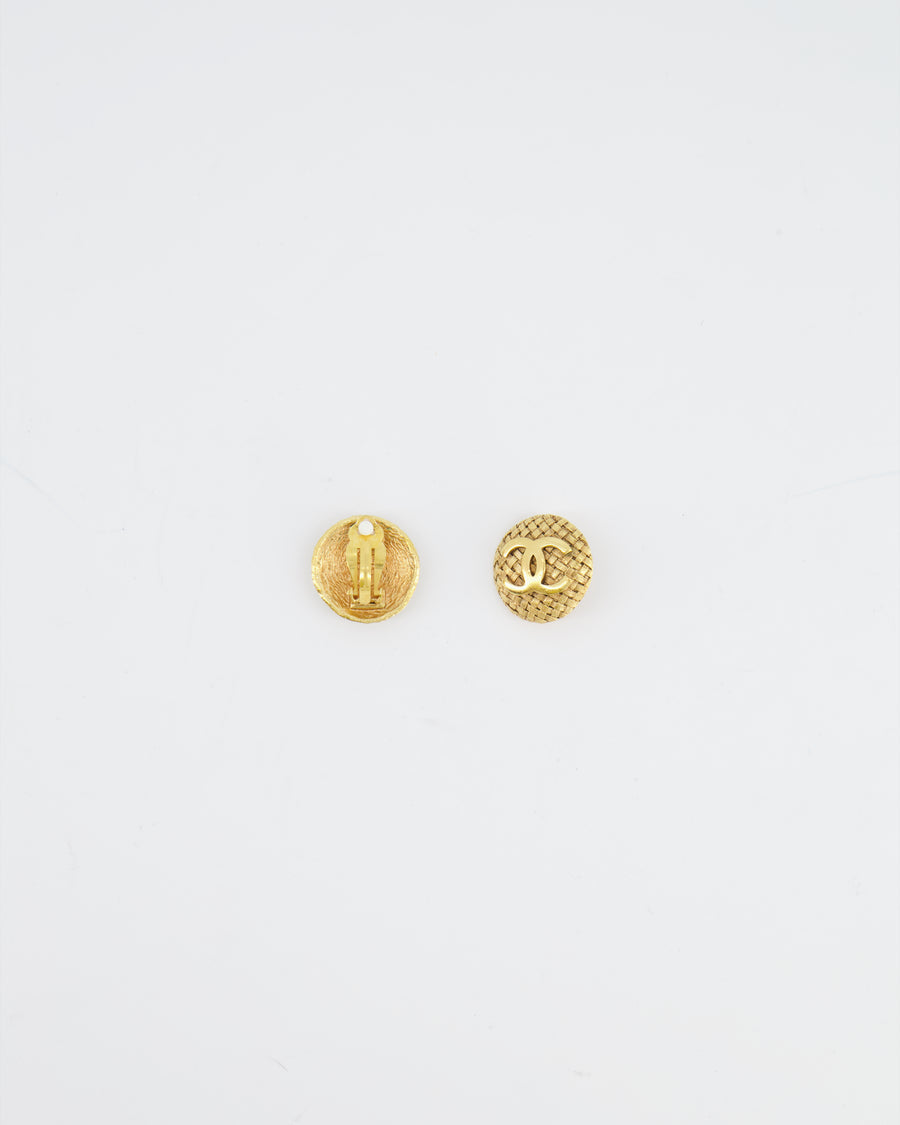 Chanel Vintage Yellow Gold CC Logo Braided Round Clip-On Earrings