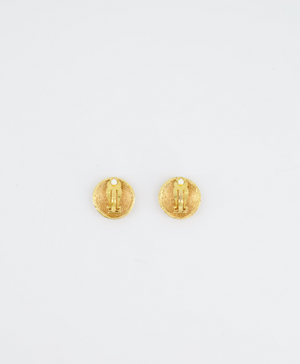 Chanel Vintage Yellow Gold CC Logo Braided Round Clip-On Earrings