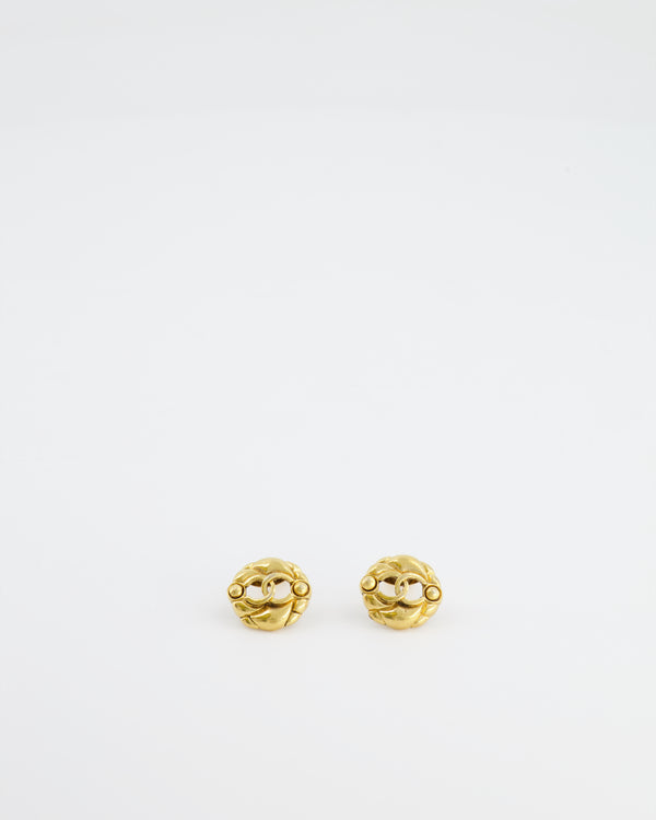 Chanel Vintage Yellow Gold Cut-Out Small Round Clip-On Earrings with CC Logo