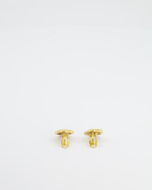 Chanel Vintage Yellow Gold Cut-Out Small Round Clip-On Earrings with CC Logo