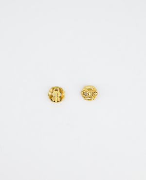 Chanel Vintage Yellow Gold Cut-Out Small Round Clip-On Earrings with CC Logo