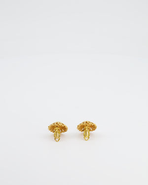 Chanel Vintage Yellow Gold Chain and Textured Pearl Clip-On Earrings