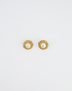 Chanel Vintage Yellow Gold Chain and Textured Pearl Clip-On Earrings