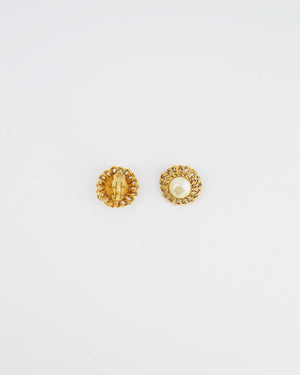 Chanel Vintage Yellow Gold Chain and Textured Pearl Clip-On Earrings