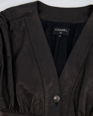 *HOT* Chanel 19C Black La Pausa Waisted Leather Shirt with Silver Button Details Size FR 34 (UK 6) RRP £5,250