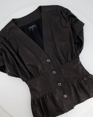 *HOT* Chanel 19C Black La Pausa Waisted Leather Shirt with Silver Button Details Size FR 34 (UK 6) RRP £5,250