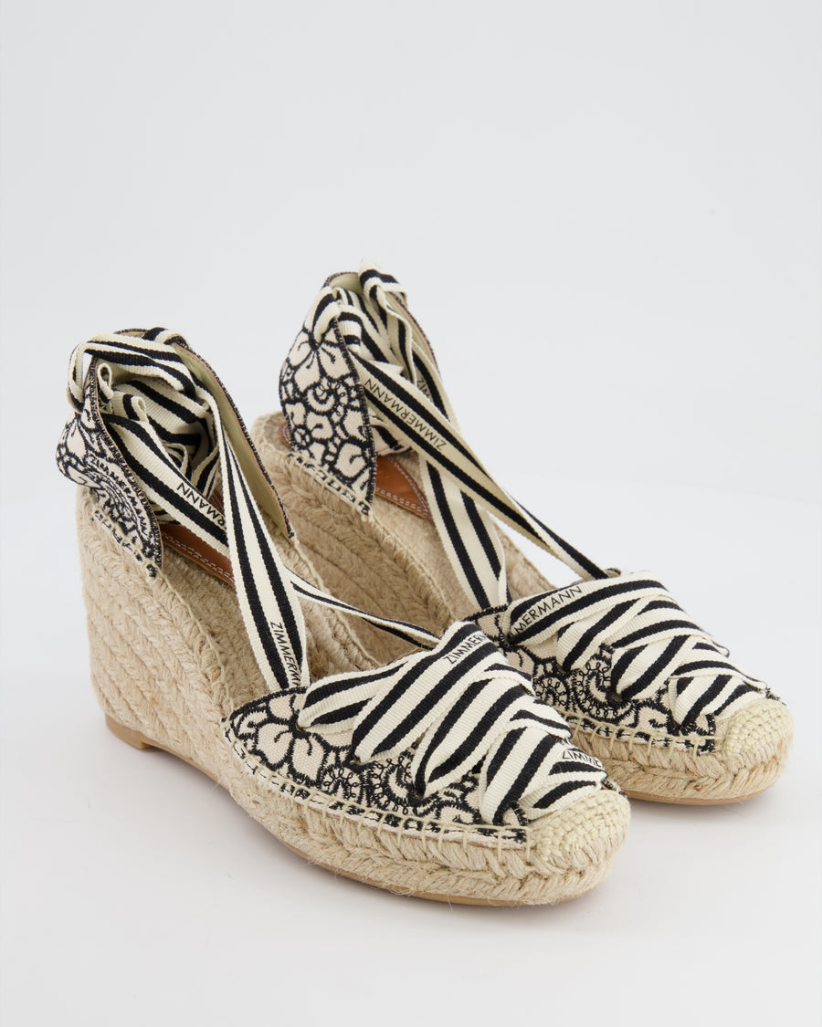 Zimmermann Black and Cream Wedge Espadrilles Size EU 38 RRP £425