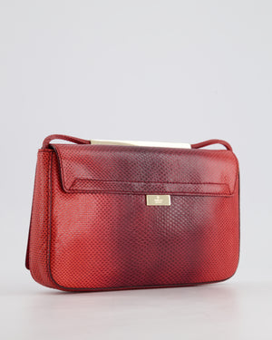 Gucci Red Vintage Lizard Shoulder Bag with Gold Hardware