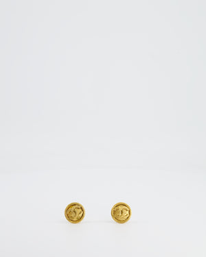 Chanel Vintage Yellow Gold Textured CC Logo Round Clip-On Earrings