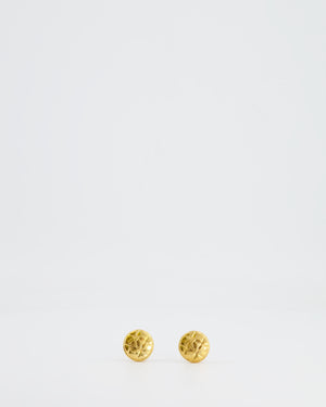 Chanel Vintage Yellow Gold Quilted CC Logo Round Clip-On Earrings