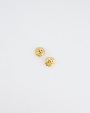 Chanel Vintage Yellow Gold Quilted CC Logo Round Clip-On Earrings