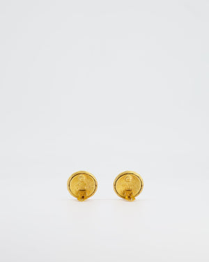 Chanel Vintage Yellow Gold Textured CC Logo Round Clip-On Earrings