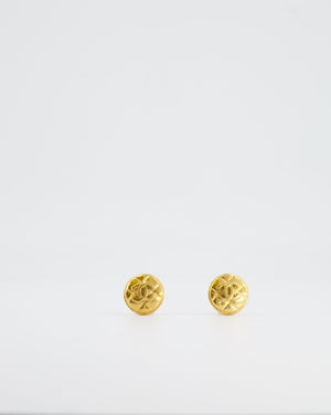 Chanel Vintage Yellow Gold Quilted CC Logo Round Clip-On Earrings