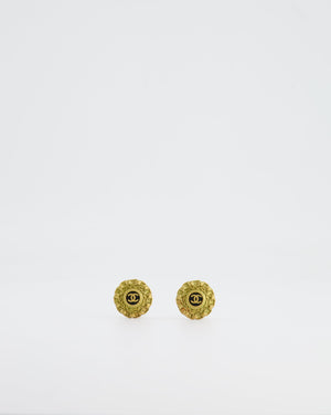 Chanel Vintage Yellow Gold and Black CC Logo Round Clip-On Earrings