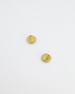 Chanel Vintage Yellow Gold and Black CC Logo Round Clip-On Earrings