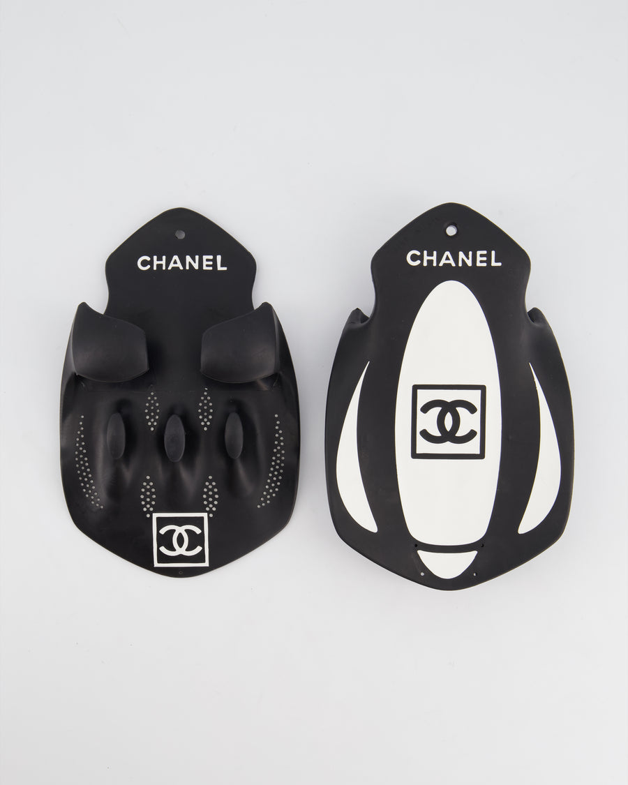 Chanel Vintage 1990's Black, White Logo Printed Padel Gloves