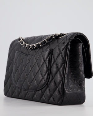 Chanel Medium Black Classic Double Flap Bag in Caviar Leather with Silver Hardware